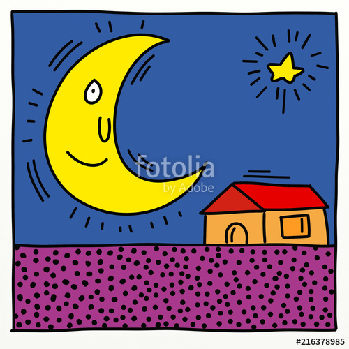 500x500 An Animated Moon, Stylized Comic Book Style Humorist Drawings