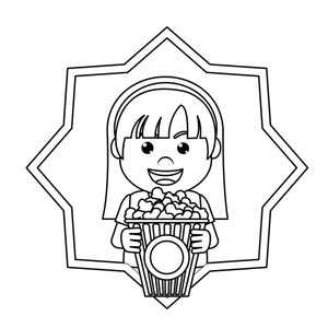 300x300 Line Happy Girl With Popcorn Box Inside Star Vector Illustration