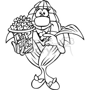 300x300 Black And White Cartoon Popcorn Character Clipart Royalty Free