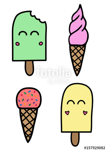 355x500 cute set of ice creams with faces, eyes and cheeks, popsicle