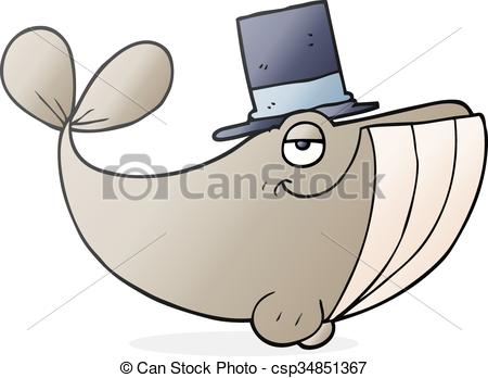 450x348 Freehand Drawn Cartoon Whale Wearing Top Hat Clip Art Vector