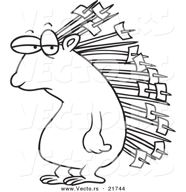 600x620 vector of a cartoon porcupine with memos on his quills
