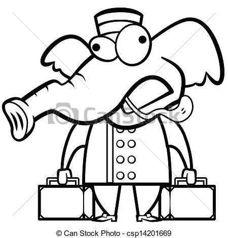 450x470 coloring cartoon elephant porter with suitcases clip art vector