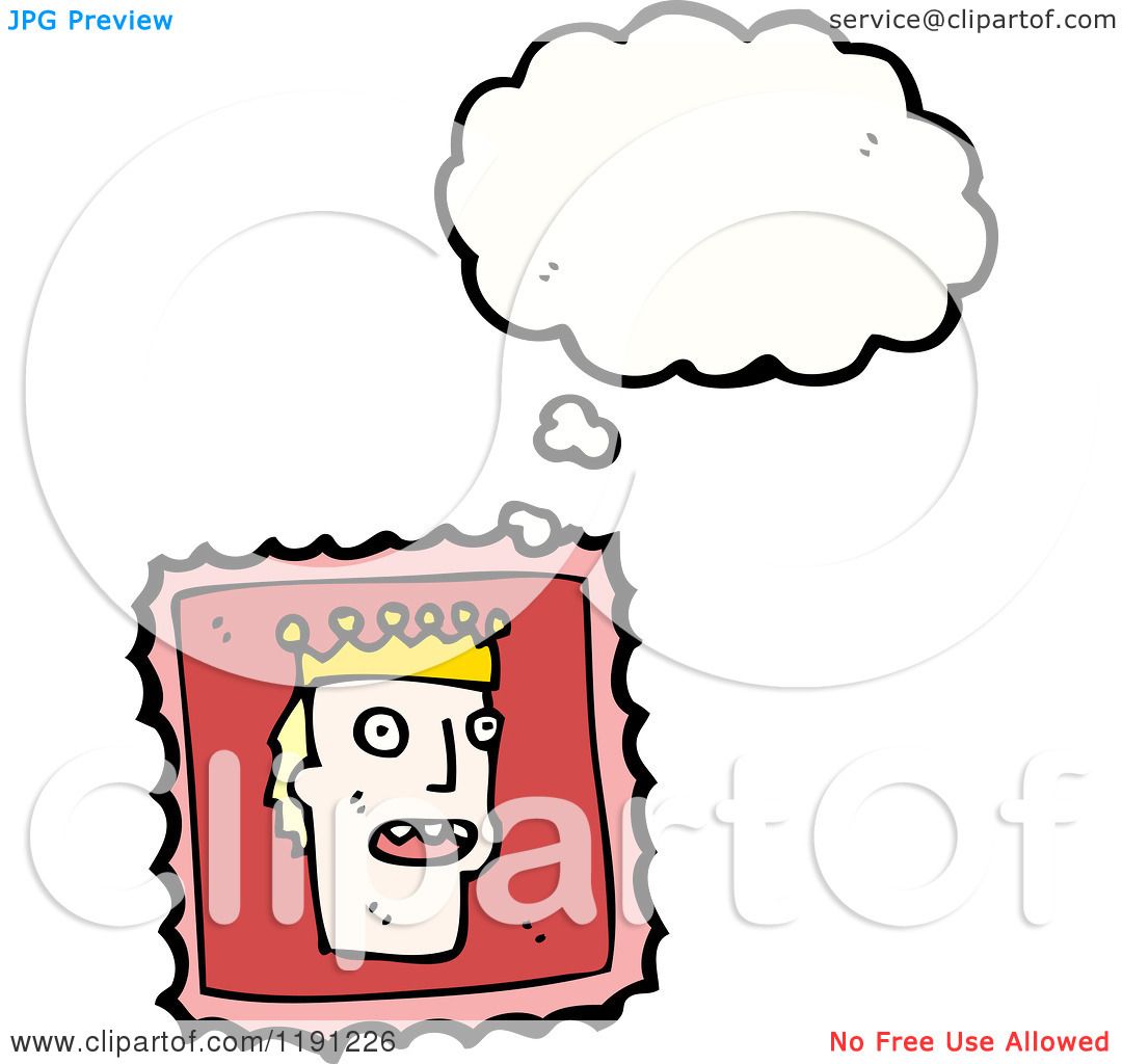 1080x1024 cartoon of a postage stamp with a king thinking