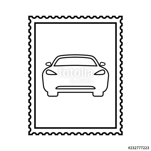 500x500 Postal Stamp Line Icon With Car Picture Auto Theme Stamp