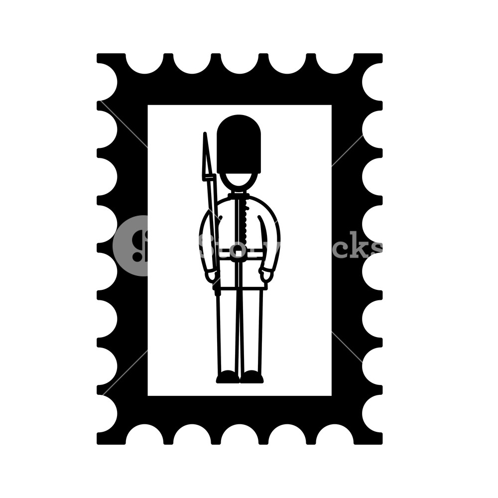 1000x1000 Postage Stamp London English Soldier Vector Illustration Royalty