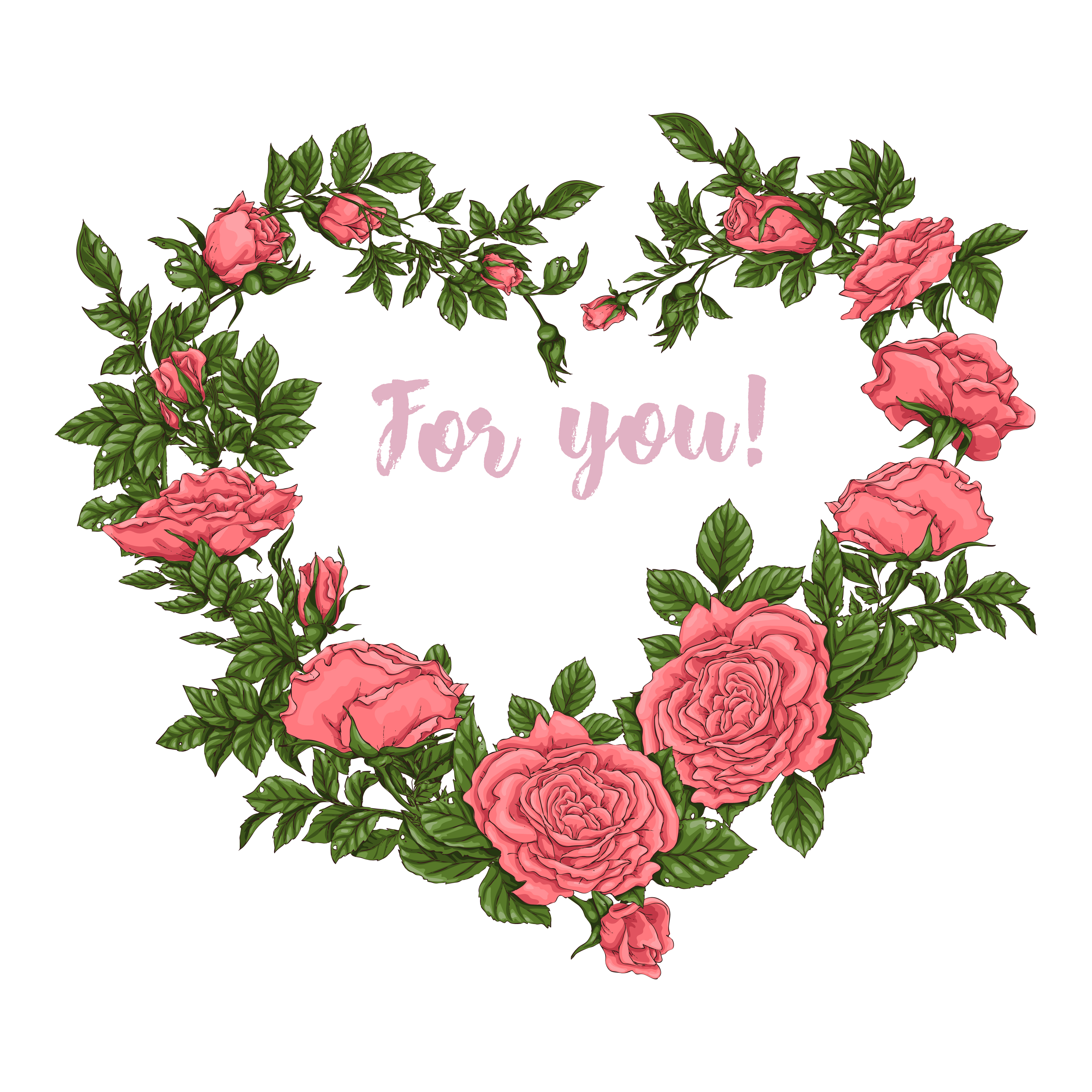 4167x4167 Postcard Coral Roses Hand Drawing Vector Illustration