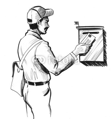 374x400 Postman Delivering The Mail Ink Black And White Drawing Buy