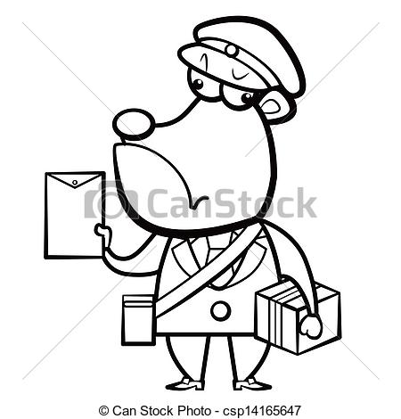 450x470 Cartoon Bear Postman With Letter And Package