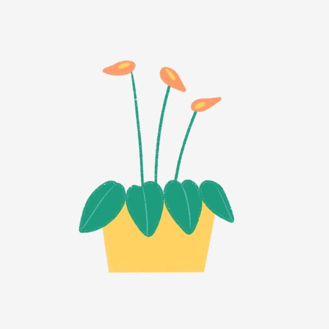 640x640 Hand Drawn Cute Flowers In Yellow Pot, Hand Drawn, Drawing, Nature