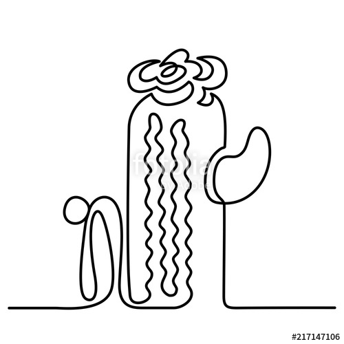 500x500 Continuous Line Drawing Of Vector Cute Cactus Black And White