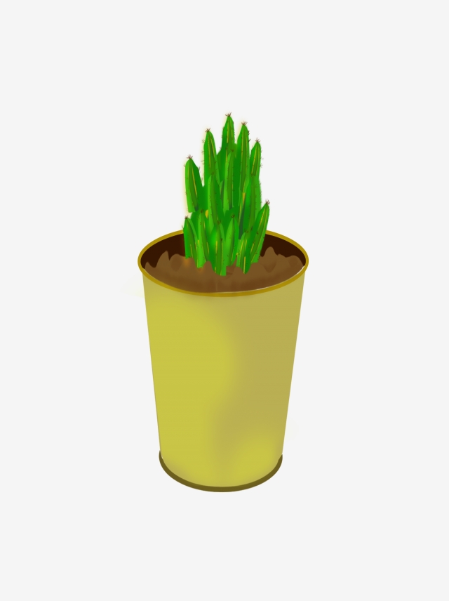 640x856 Small Potted Cactus Green Hand Drawn Elements Potted Plants,green