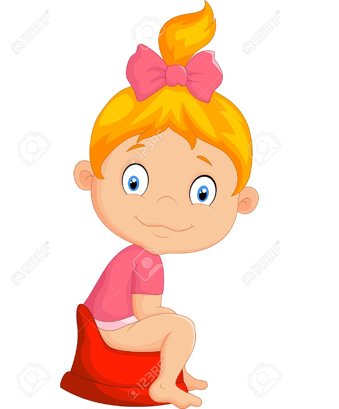 1079x1300 Excelent Cartoon Of A Happy Blond Girl Sitting On A Potty Training