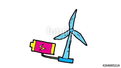 500x281 Kids Drawing White Screen With Theme Of Wind Power Plant Stock