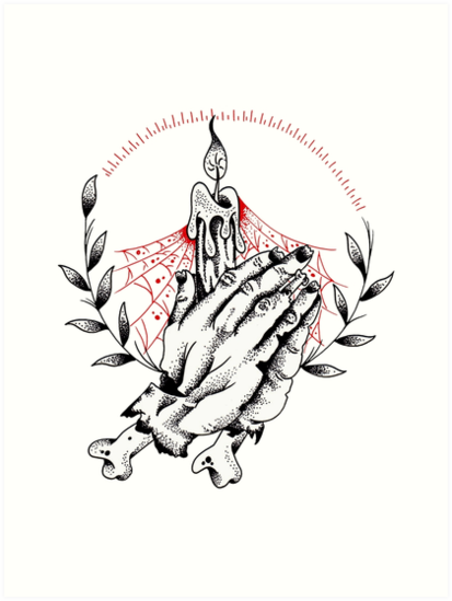 413x549 Praying Zombie Hands Tattoo Design Art Prints