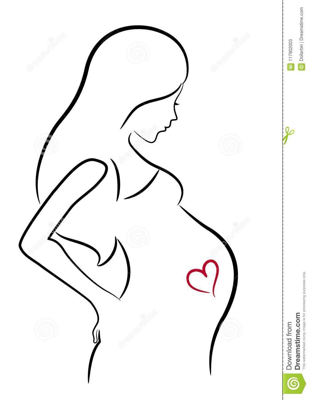 1009x1300 Illustration About Line Drawing Of A Pregnant Woman Heart Symbol