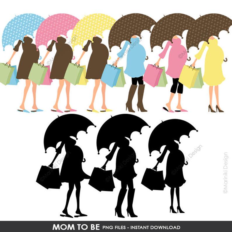 794x794 Mom To Be Clipart Pregnant Woman Umbrella Shopping Silhouette Etsy