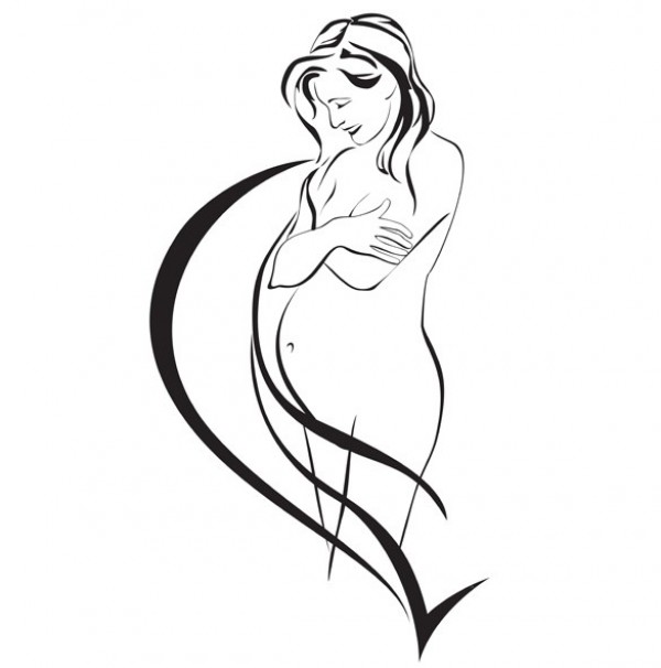 600x606 Pregnant Mother Sketch Vector Graphic