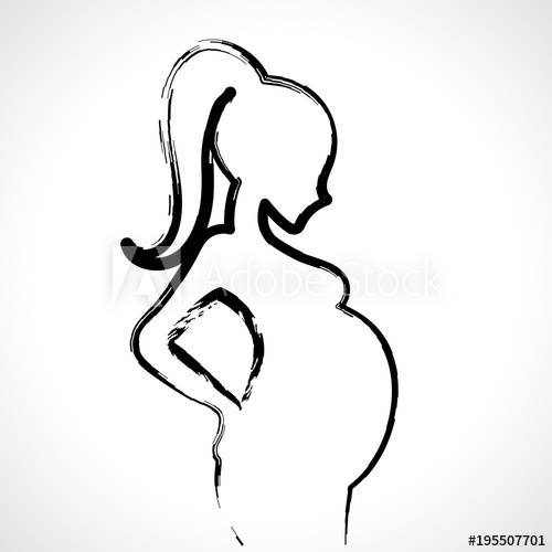 500x500 Pregnant Woman Symbol, Stylized Vector Sketch