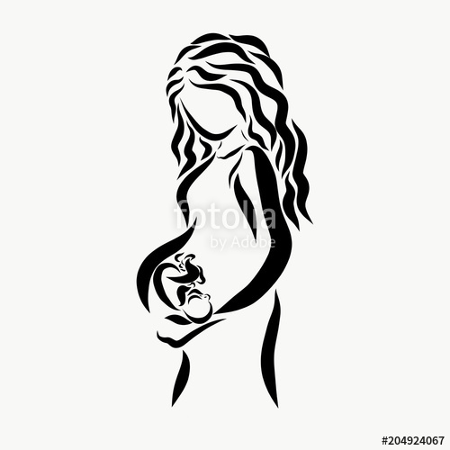 500x500 Beautiful Pregnant Young Woman, Sketch Stock Photo And Royalty