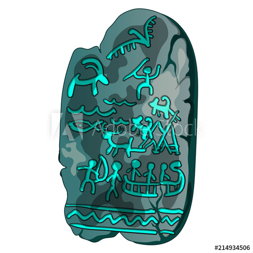 500x500 a gray stone plate with ancient drawings of prehistoric people