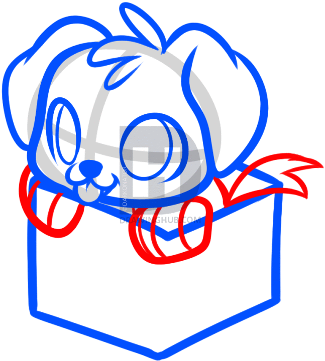647x720 How To Draw A Christmas Puppy, Christmas Present, Step