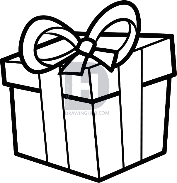 604x625 How To Draw A Christmas Present, Step