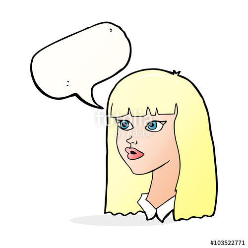 500x500 Cartoon Pretty Girl With Long Hair With Speech Bubble Stock Image
