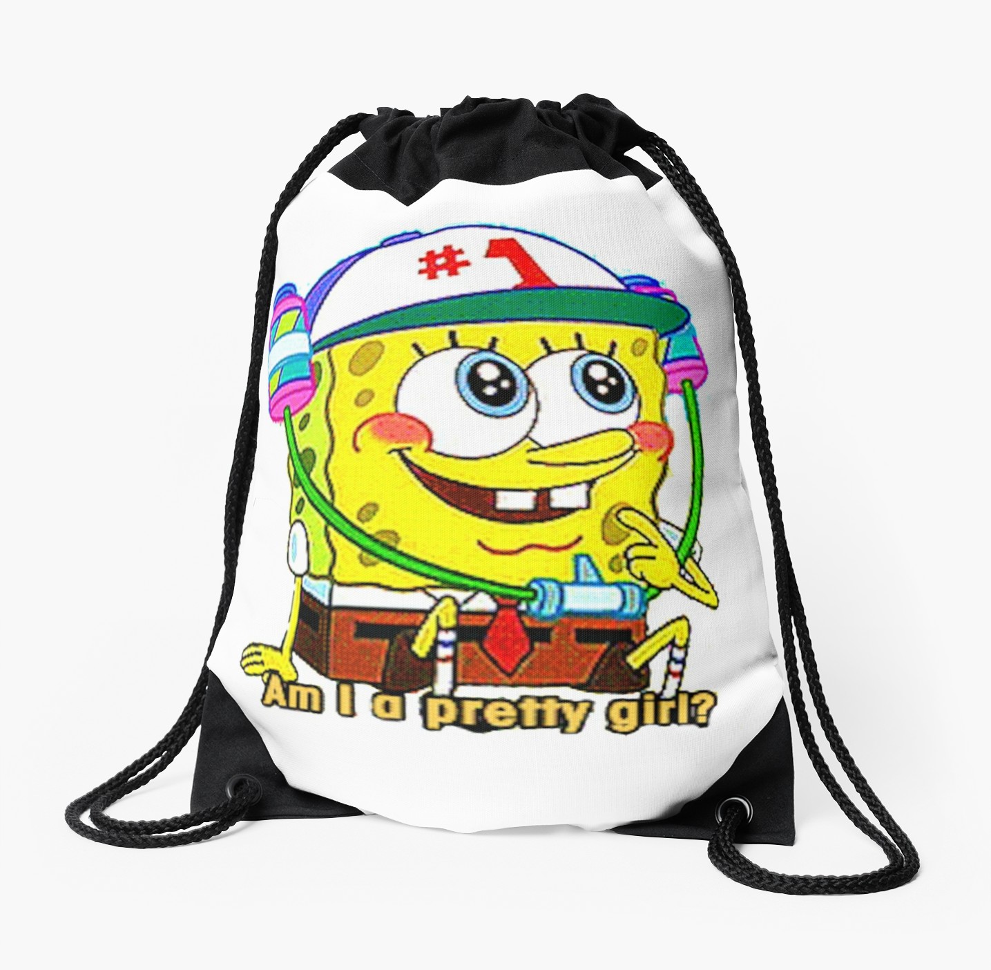 1435x1404 Am I A Pretty Girl Spongebob Squarepants Drawstring Bag