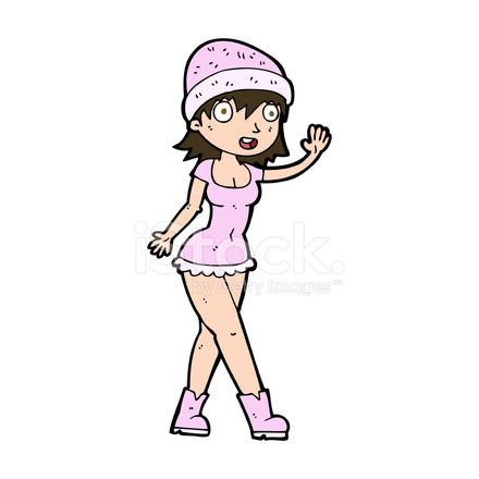 440x440 Cartoon Pretty Girl In Hat Waving Stock Vector