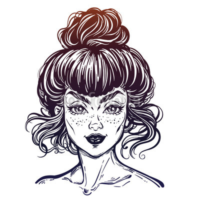 400x400 Woman Portrait With Vintage Bun Hair Made In Style, Smiling