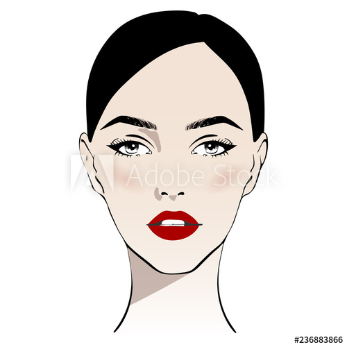 500x500 Beautiful Woman Face With Classic Make Up And Red Lips Hand Drawn