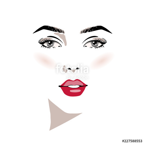 500x500 Beautiful Woman Face With Make Up Hand Drawn Vector Illustration