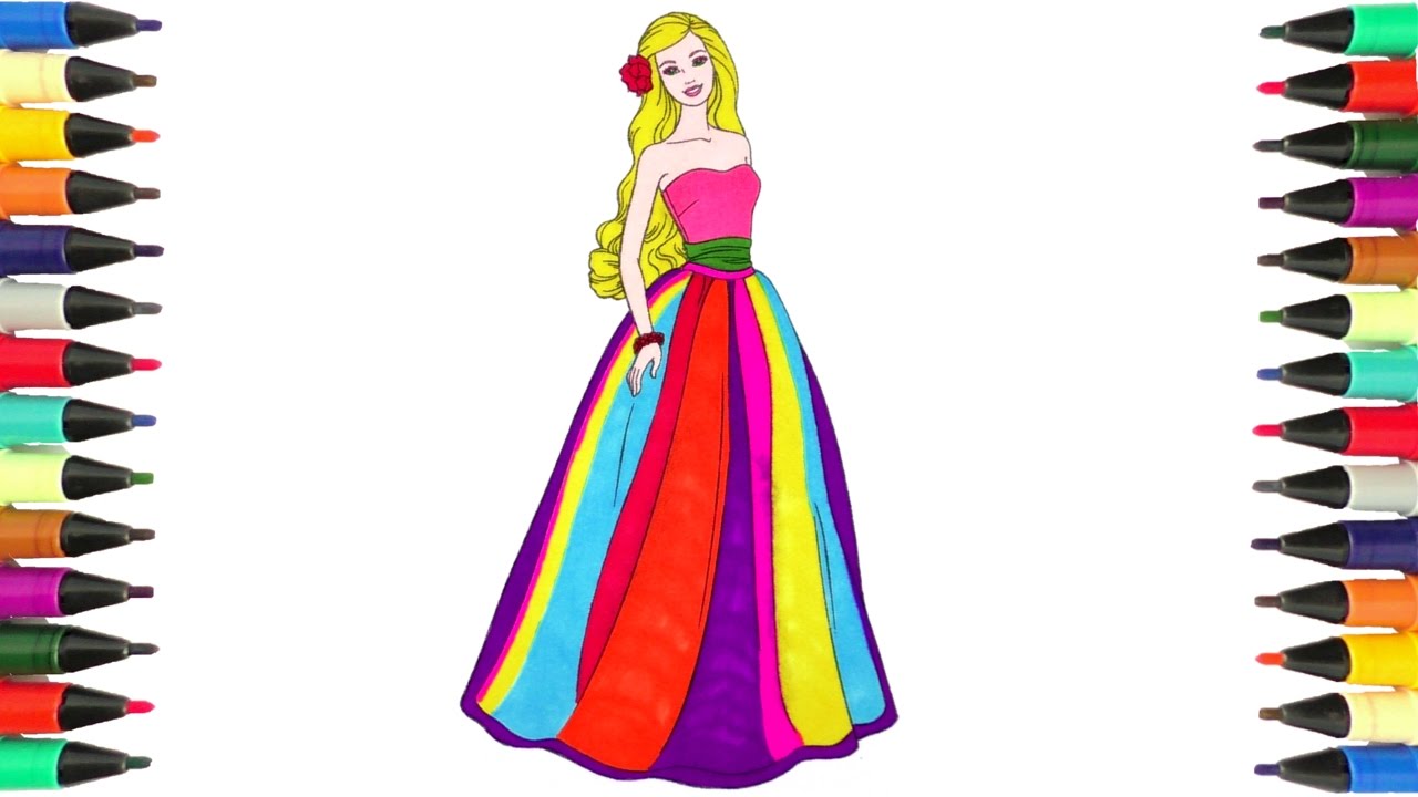 1280x720 Coloring Pages Barbie In A Beautiful Dress Learn Colors