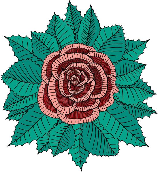 548x600 Pretty Rose Drawing With Leave Border Vinyl Decal Sticker