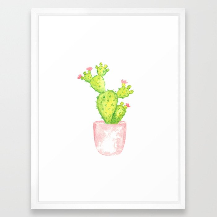 700x700 Prickly Pear Cactus Watercolor Framed Art Print