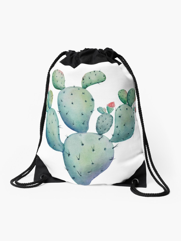 750x1000 prickly pear watercolor desert cactus drawstring bag