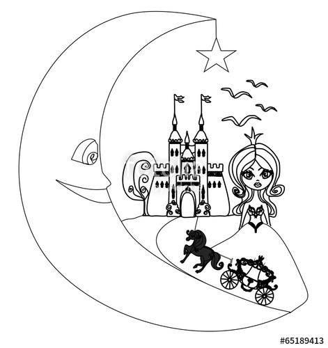 471x500 Medieval Castle,princess, Carriage And The Moon