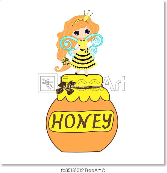 561x581 free art print of fairytale sweetheart princess bee, cartoon girl