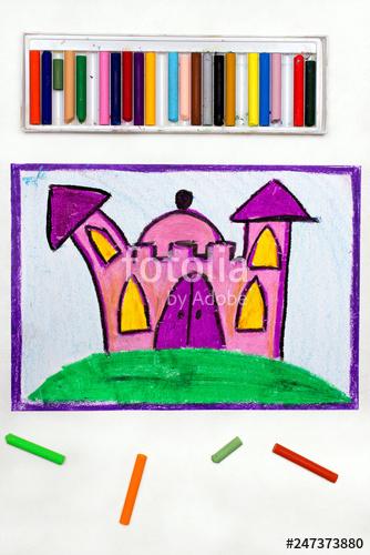 334x500 Colorful Drawing Cute Pink Princess Castle Stock Photo