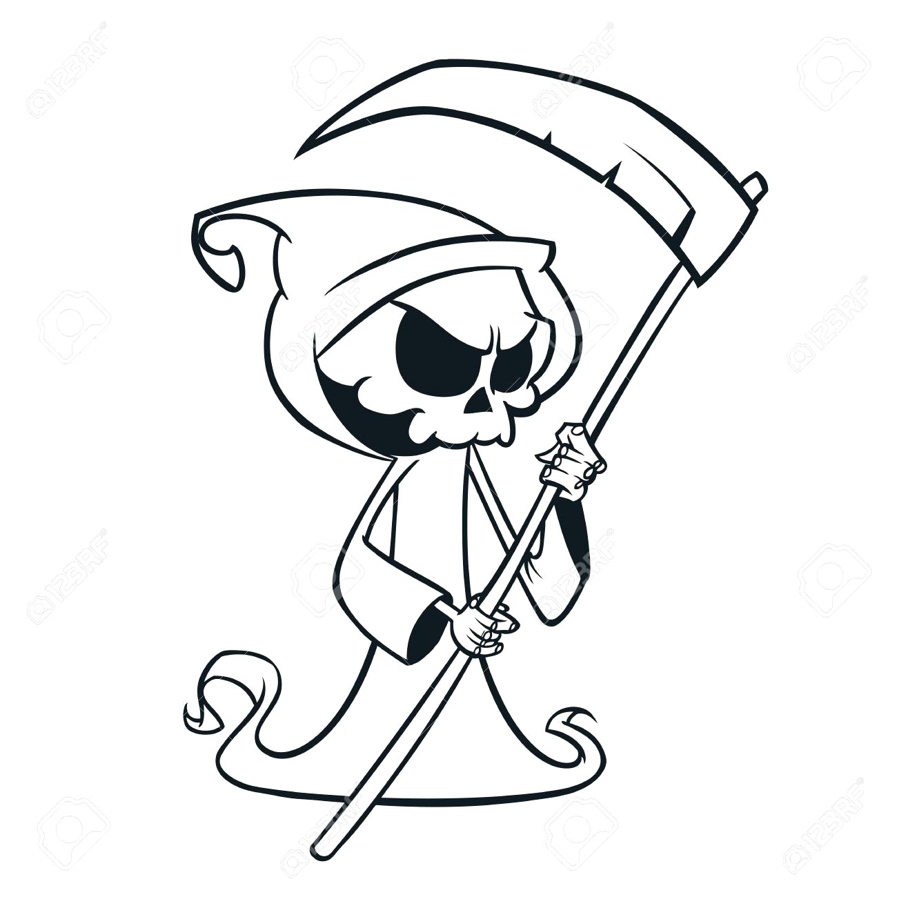 1300x1300 cute cartoon grim reaper with scythe isolated on white