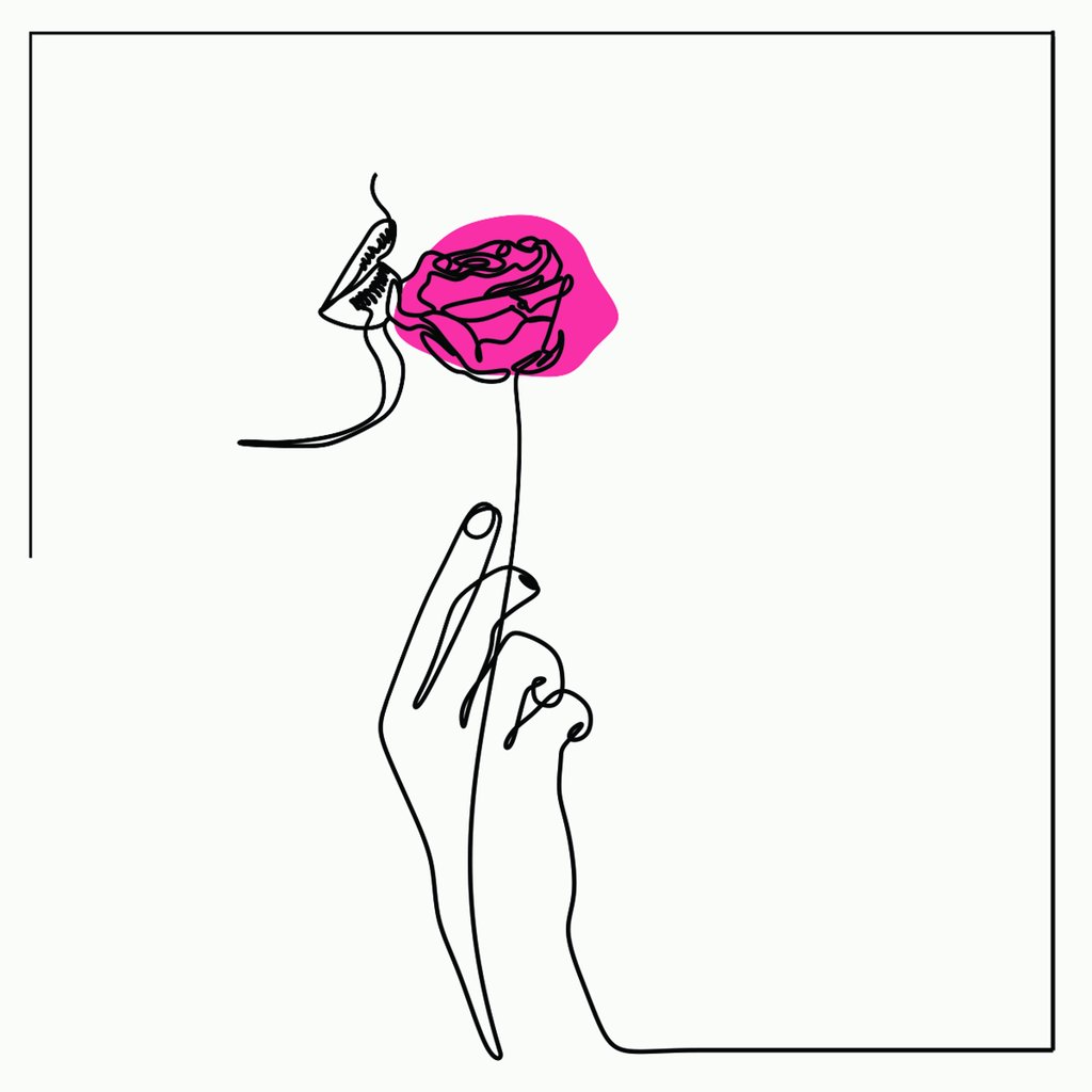 1024x1024 Woman's Hand With Rose, One Line Drawing, Extra Large Digital