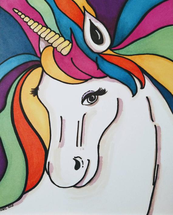 570x707 Unicorn Custom Illustration Art Drawing Etsy