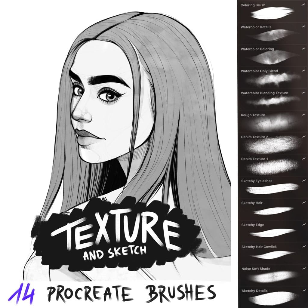 1024x1024 Texture And Sketch Brush Set For Procreate