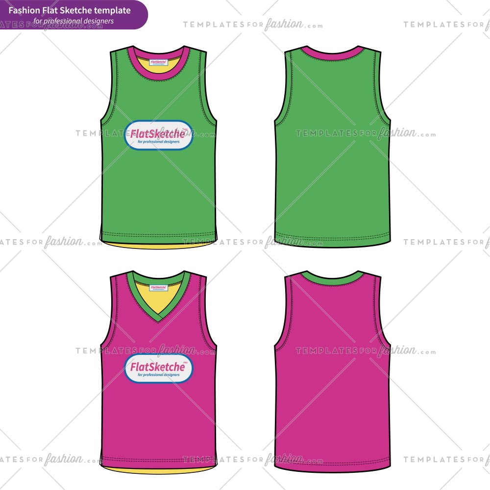 1000x1000 Sleeveless Tank Top Fashion Flat Technical Drawing Template