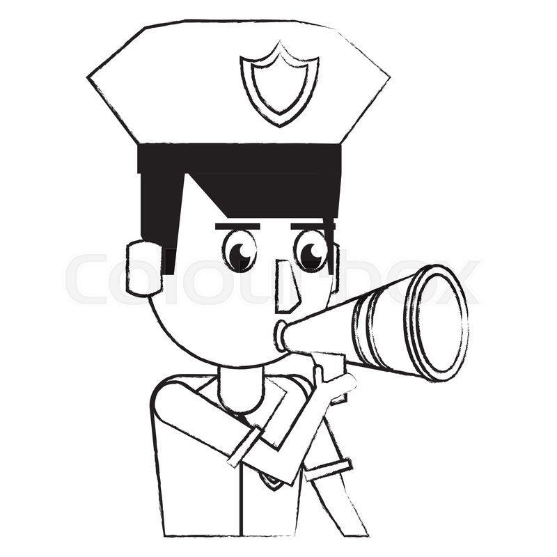 800x800 Police With Bullhorn Profile Cartoon Stock Vector Colourbox