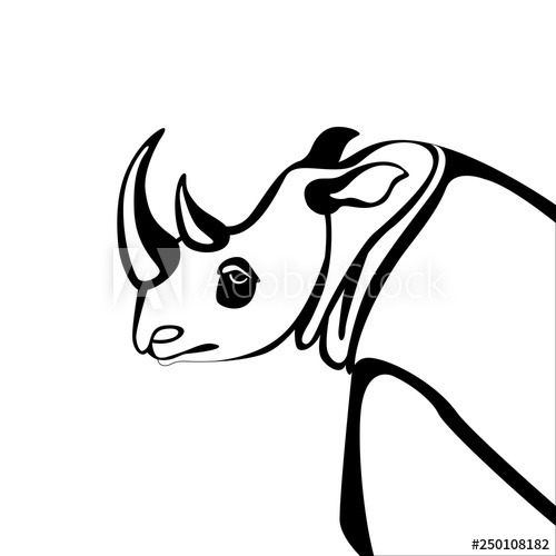 500x500 Rhino Head, Vector Illustration, Lining Draw, Profile