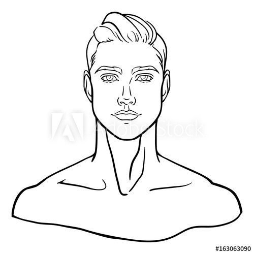 500x500 Lined, Hand Drawn Portrait Of Young Man Face For Social Profile