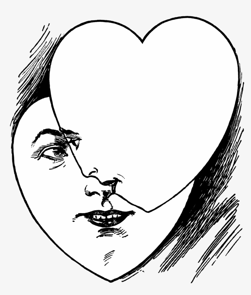 820x963 Vintage Heart Faces Illustration