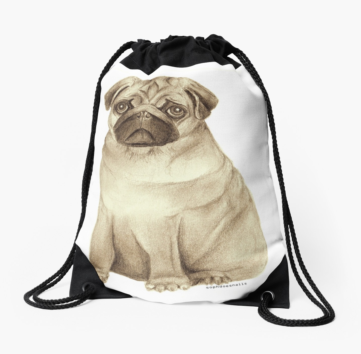 1435x1404 Pug Drawing Drawstring Bag